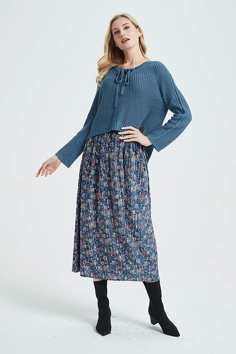 Womens Print A Line Elastic Waistband Midi Skirt