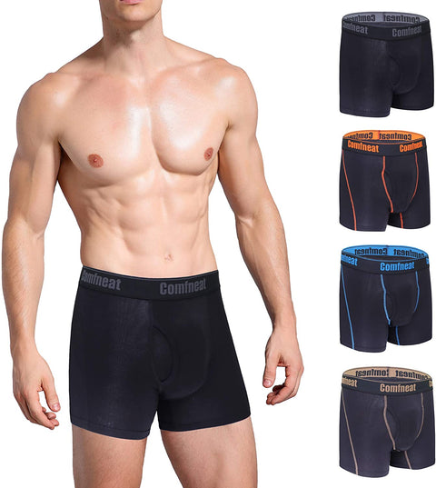 Men's 4-Pack Boxer Briefs Bamboo Rayon Ultra Soft Comfy Underwear with Fly