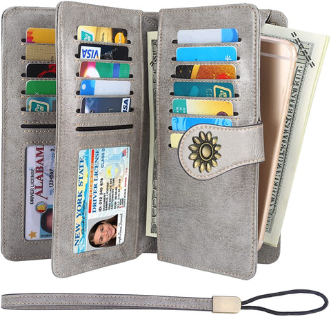 Lavemi Womens Large Capacity RFID Blocking Leather Wristlet Clutch Wallets Card Holder
