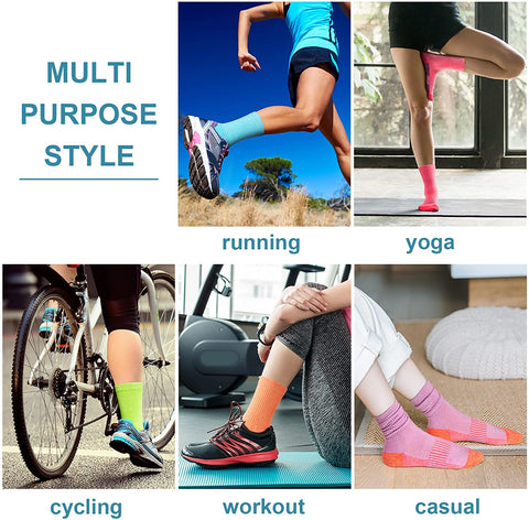 Gonii Performance Crew Athletic Socks Women's Hiking Running Cushioned Socks 5-6 Pairs