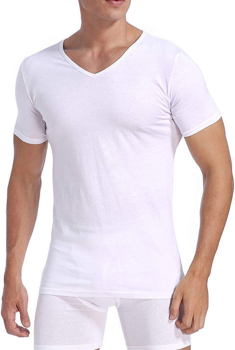 Men's 6-Pack Slim Fit Undershirts 100% Cotton Comfy V-Neck T-Shirts