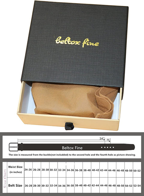 Beltox Fine Men's Dress Belt Leather Reversible 1.25" Wide Rotated Buckle Gift Box (Plaque Rotated Buckle,44-46)