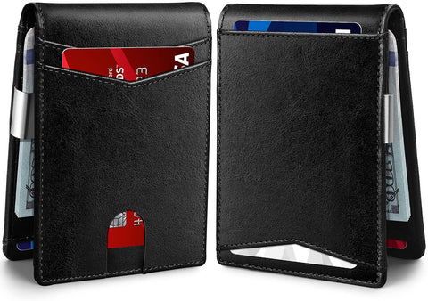 Zitahli Slim Wallet for Men, 14 Cards RFID Mens Wallet with Money Clip Front Pocket Wallet Bifold Leather Minimalist Credit Card Holder for Men with Gift Box and ID Window