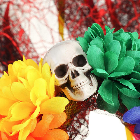 AWAYTR Halloween Spider Rose Flower Headband Veil Leave Rose Large Spider Flower Crown Headdress for Women Girls