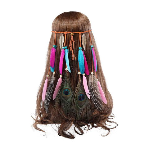 AWAYTR Feather Headband Indian Headpiece - Bohemian Tassels Hair Band Headwear for Women Girls