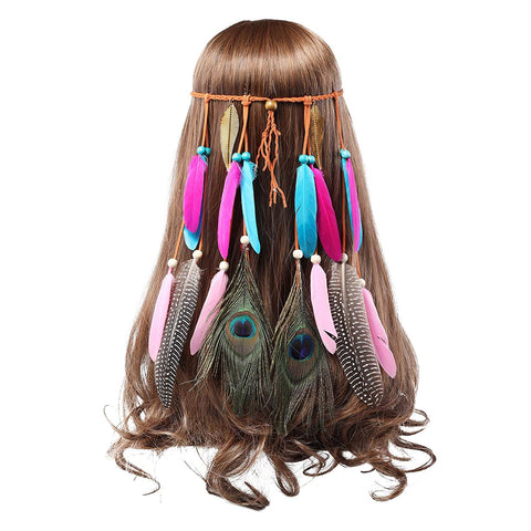 AWAYTR Feather Headband Indian Headpiece - Bohemian Tassels Hair Band Headwear for Women Girls