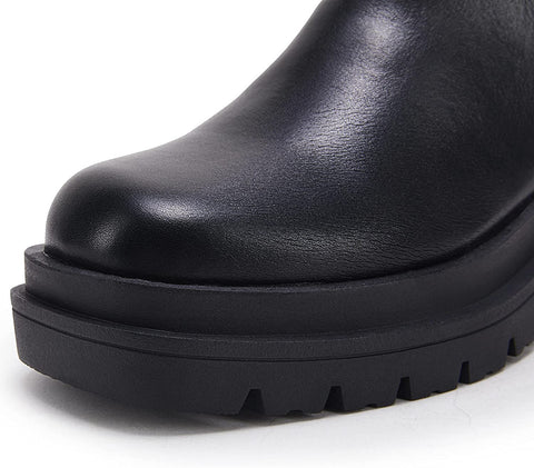 Womens Lug Sole Platform Chelsea Ankle Boots Elastic Round Toe Chunky Block Heel Non-Slip Glitter Rhinestone Combat Comfortable Booties