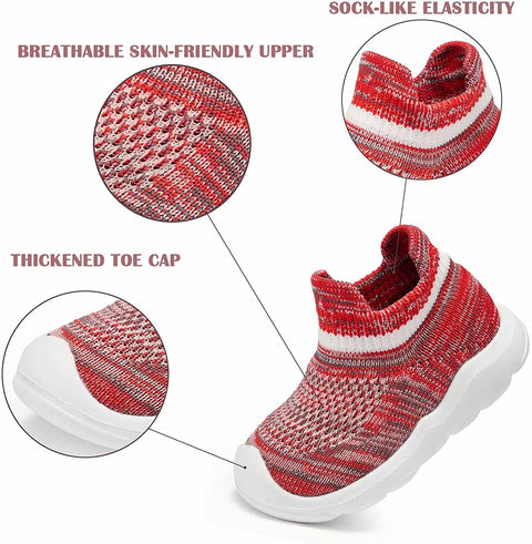 konhill Toddler Boys Girls Shoes Kids Walking Trainers Soft Knit Lightweight Tennis Cute Sneakers Elastic Socks