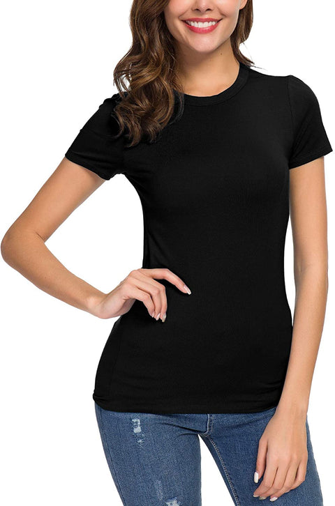 Women's Crewneck Slim Fitted Short Sleeve T-Shirt Stretchy Bodycon Basic Tee Tops