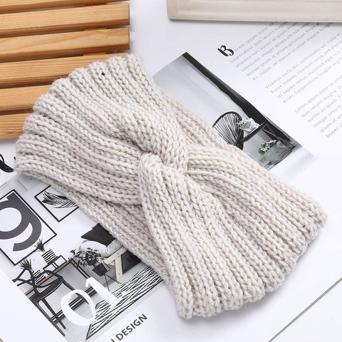 AWAYTR Elastic Knitted Pearl Turban Headband-3 Pcs Woobies Head Wrap Simple Adjust Hair Band for Women Girls (Beige+Ginger+Wine red)