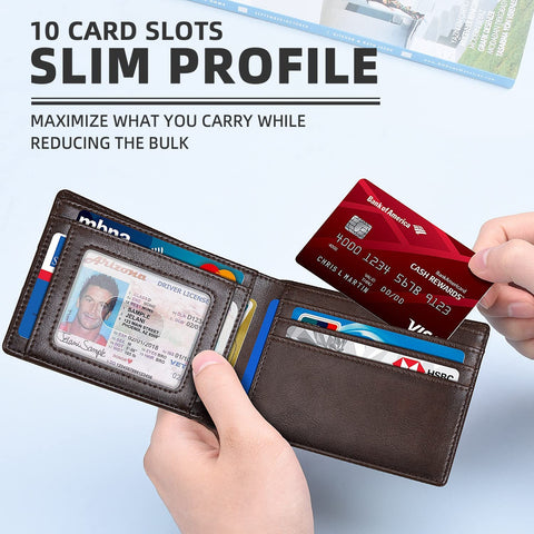 Zitahli Slim Wallet for Men with Bill Pocket, RFID Mens Wallet Front Pocket Wallet Bifold Leather Minimalist Credit Card Holder for Men with Gift Box and ID Window