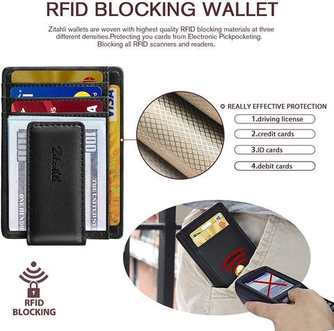 Zitahli Front Pocket Wallet For Men, Slim Money Clip Wallet With Strong Magnetic Closure, RFID Blocking