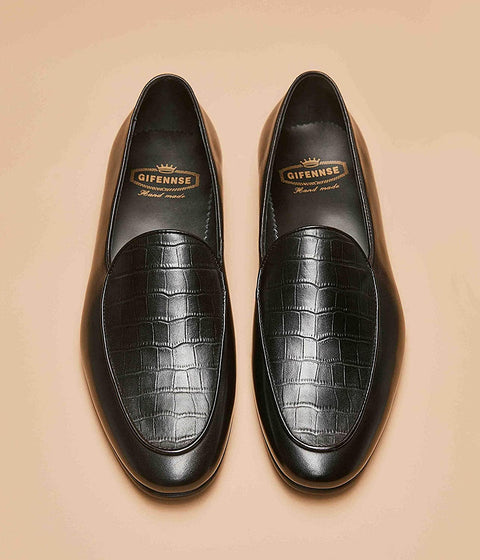 GIFENNSE Men's Dress Shoes Slip-On Loafers Leather Formal Shoes