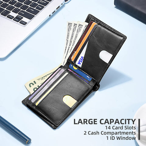 Zitahli Large Capacity Wallet for Men RFID-blocking Bifold Leather Wallets with 17 Card Pockets