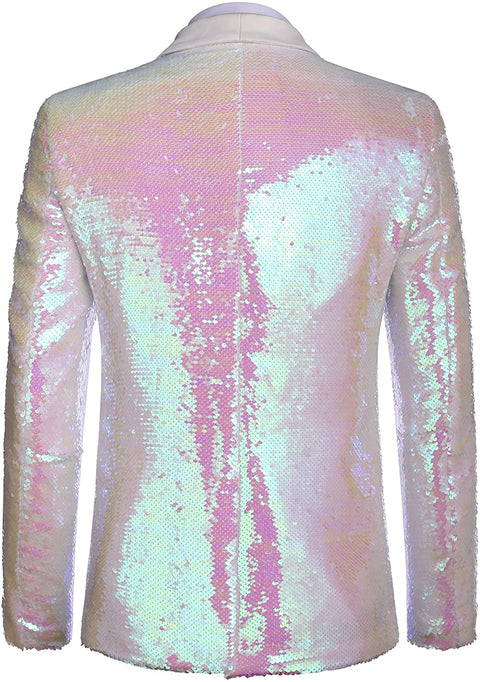 Men Shiny Sequin Blazer Tuxedo Party Dinner Prom One Button Suit Jacket