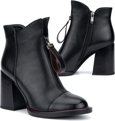 Torgeis Women’s Davina Fashion Casual Faux Leather Zipper Heel Ankle Boots, Almond Toe, Rubber Outsole