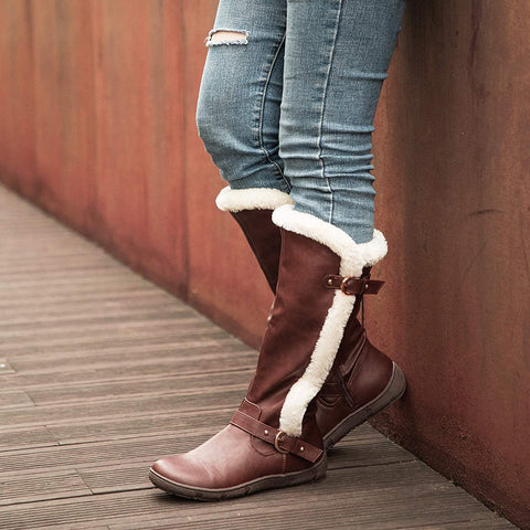 mysoft Women's Winter Knee High Boots Faux Fur Lined Zipper Tall Flat Boots