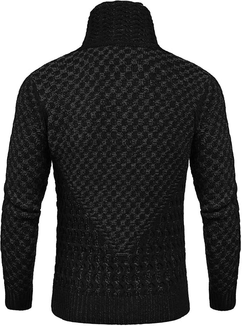 Men's Knitted Turtleneck Sweater Long Sleeve Slim Fit Designer Shawl Collar Pullover