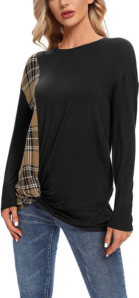 Urban CoCo Women's Hem Kink T-Shirt Long Sleeve Crew Neck Top