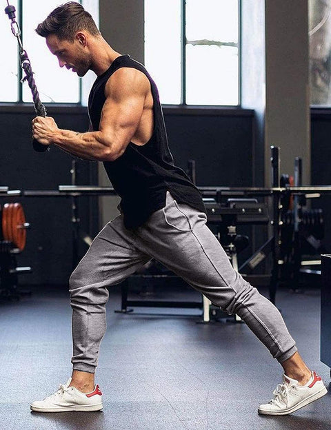 Men Joggers Sweatpant Gym Exercise Slim Fit Trousers with Zipper Pocket