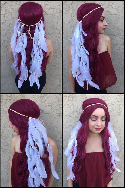 Feather Headband Women Festival Headwear -AWAYTR Bohemia Feather Rope Crown Headdres for girls 1970s