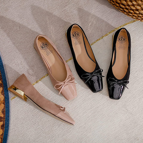 KANGFEINI Classic Comfortable Patent Leather Ladies Kawaii Bow Ballet Flat Shoes Dance