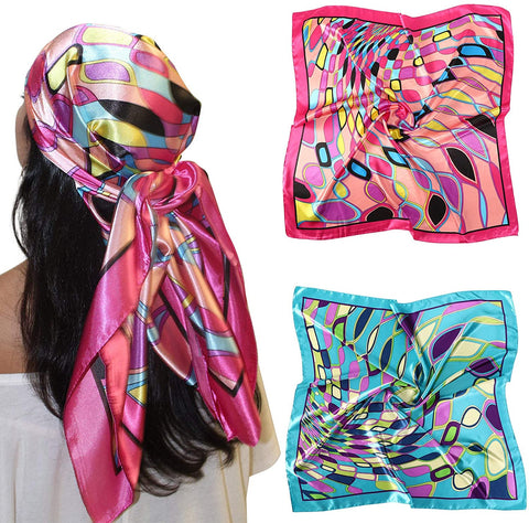 35” Large Satin Square Head Scarf - 2Pcs