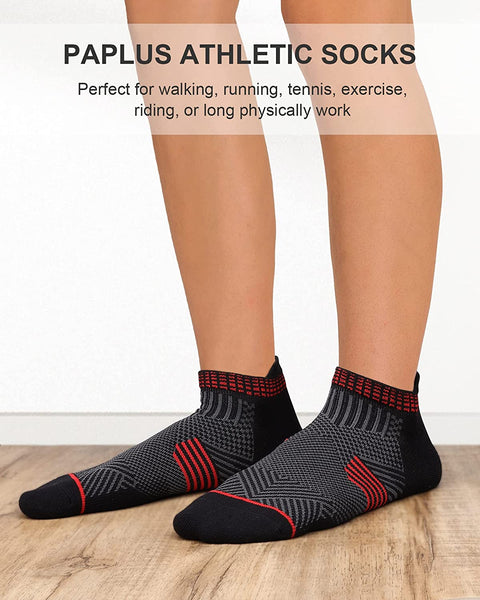 PAPLUS Ankle Compression Socks 3 Pairs for Men and Women, Low Cut Running Athletic Socks with Arch Support