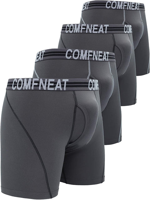 Men's Sport Boxer Briefs Performance Underwear with Fly 4-Pack
