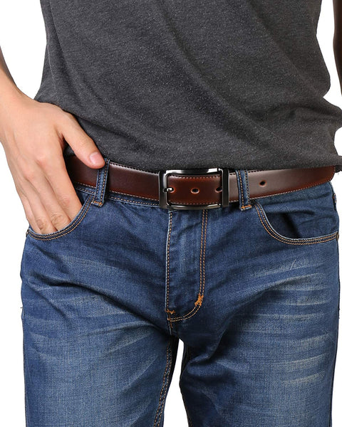 Belts for Men Reversible Leather 1.25” Waist Strap Fashion Dress Buckle Beltox