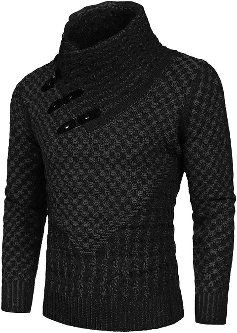 Men's Knitted Turtleneck Sweater Long Sleeve Slim Fit Designer Shawl Collar Pullover