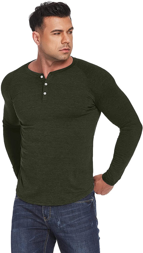 Men's 2 Pack Long Sleeve Tee Shirts Casual Henley Shirts Button T Shirts
