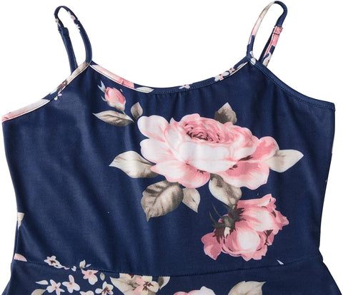 TIMSEM Women's Sleeveless Adjustable Strappy Summer Floral Flared Swing Dress
