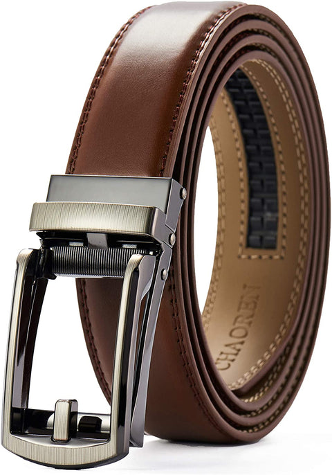 Kids Belts for Boys, Chaoren Leather Ratchet Belt 1.25" Comfort with Click Buckle, Adjustable Trim to Fit
