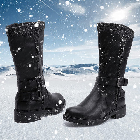 EETTARO Women's Mid Calf Boots Wide Width Fur-Lined Fashion Winter Booties Ladies Roung Toe Side Zip Snow Boot