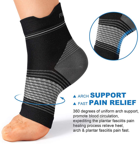 Plantar Fasciitis Sock (6 Pairs) for Men and Women, Compression Foot Sleeves with Arch and Ankle Support (Black, Large)