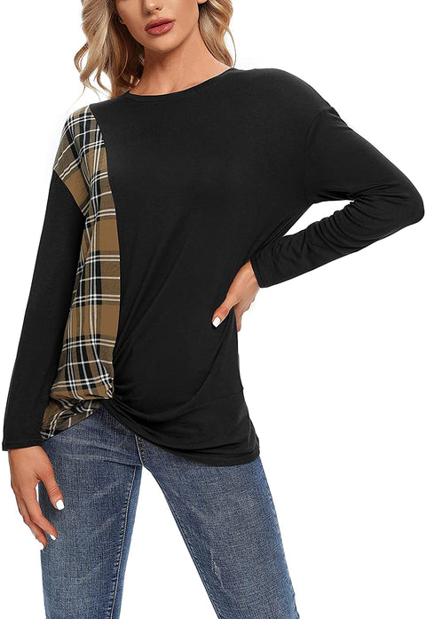 Urban CoCo Women's Hem Kink T-Shirt Long Sleeve Crew Neck Top