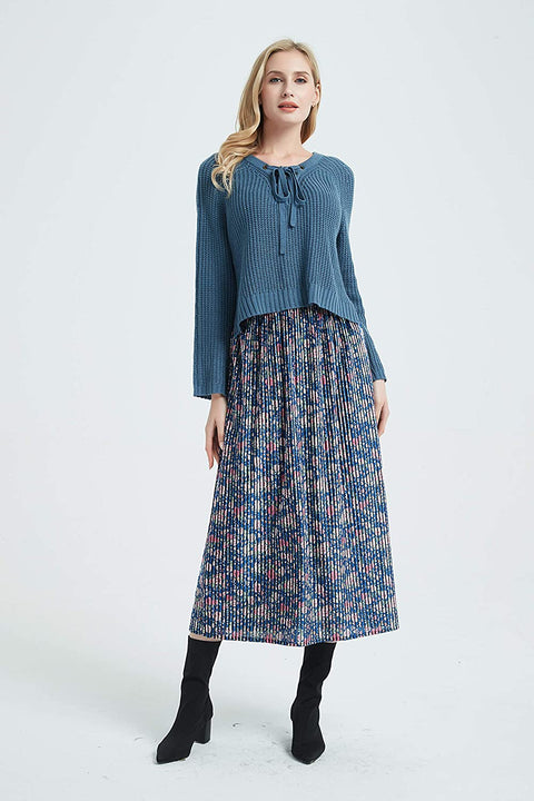 Womens Print A Line Elastic Waistband Midi Skirt