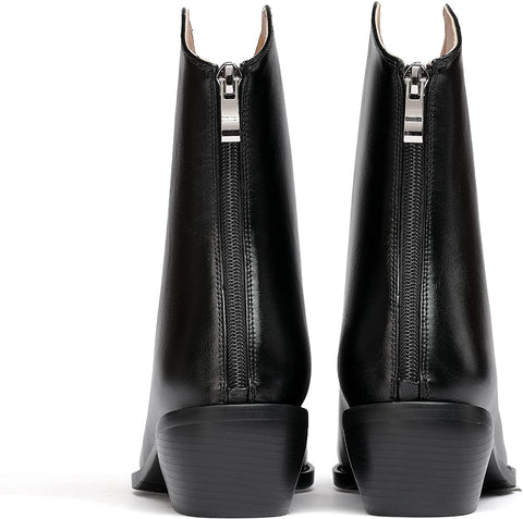 WAYDERNS Women's Zip Pointed Toe Matte Chunky Low Heel Ankle High Knight Boots 2 Inch