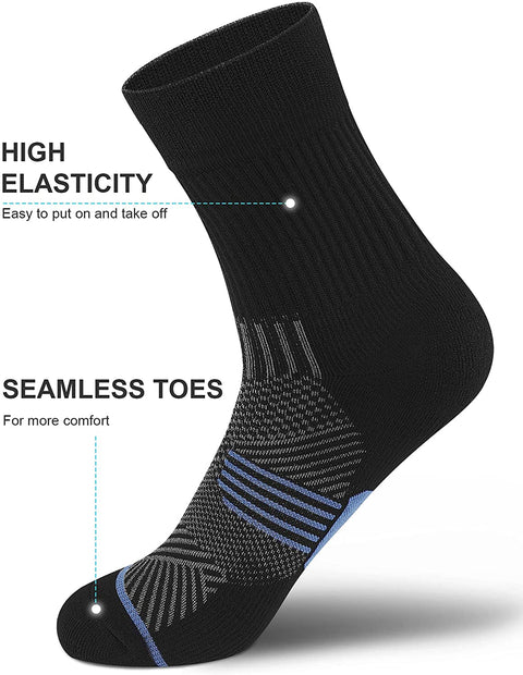PAPLUS Compression Running Sock for Men and Women 3 Pairs, Cushioned Athletic Crew Socks with Arch Support