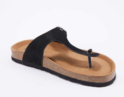Womens Thong Sandals Slip-On Flats Adjustable T Strap Buckle Footbed Flip-Flop Cork Shoes