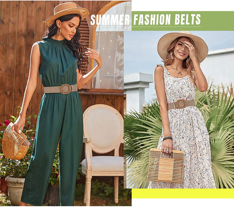 Fashion Wide Straw Woven Elastic Stretch Waist Band Belt Summer Bohemian Ladies Beach Dress Belts