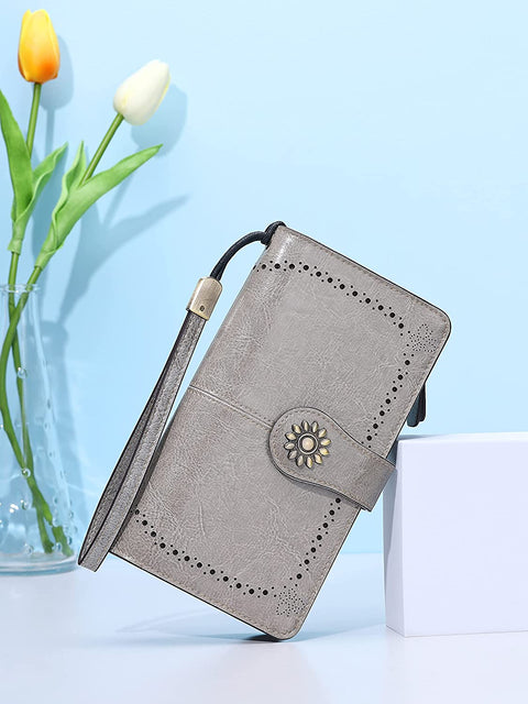 Lavemi Womens Large Capacity RFID Blocking Leather Wristlet Clutch Wallets Card Holder