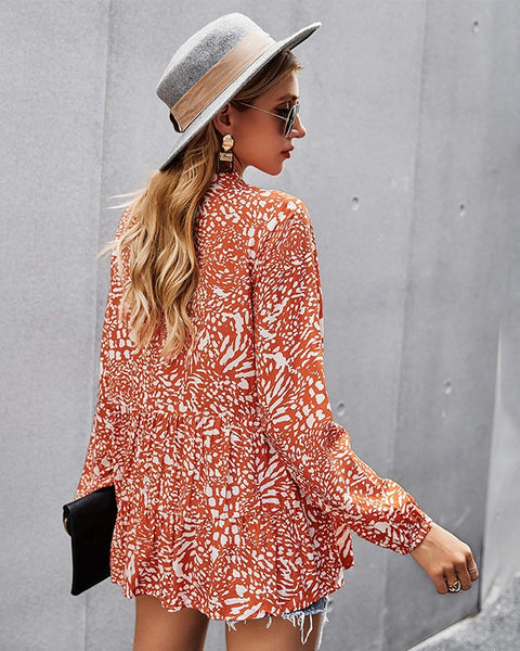 ayreus Women's Floral Prints V-Neck Blouse Shirts Button Down Long Sleeve Flowy Tunic Top