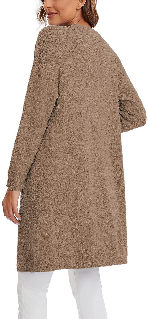 Women's Long Sleeve Chunky Open Front Sweater Cardigan Coat with Pockets