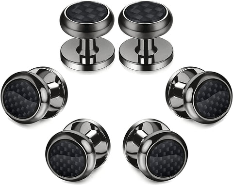 8pcs Men's Carbon Fiber Cufflinks and Shirt Studs Set