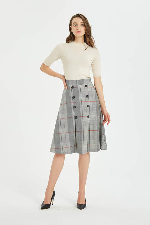 Womens High Waist A Line Button Front Winter Fall Midi Skirt