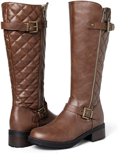 mysoft Women's Knee High Riding Boots Low Block Heel Tall Boots