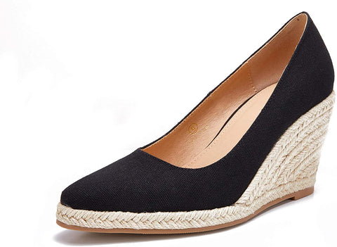 Ruanyu Womens Platform Espadrilles Wedge Sandals Slip On Closed Toe Wedge Pumps Shoes Black