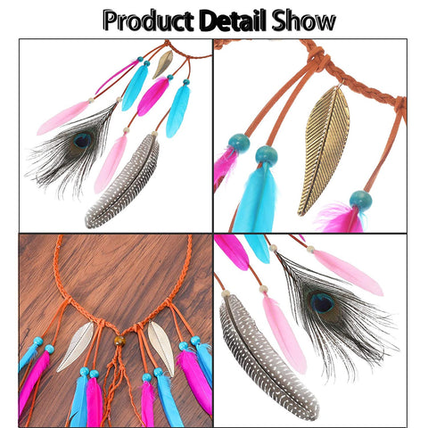 AWAYTR Feather Headband Indian Headpiece - Bohemian Tassels Hair Band Headwear for Women Girls